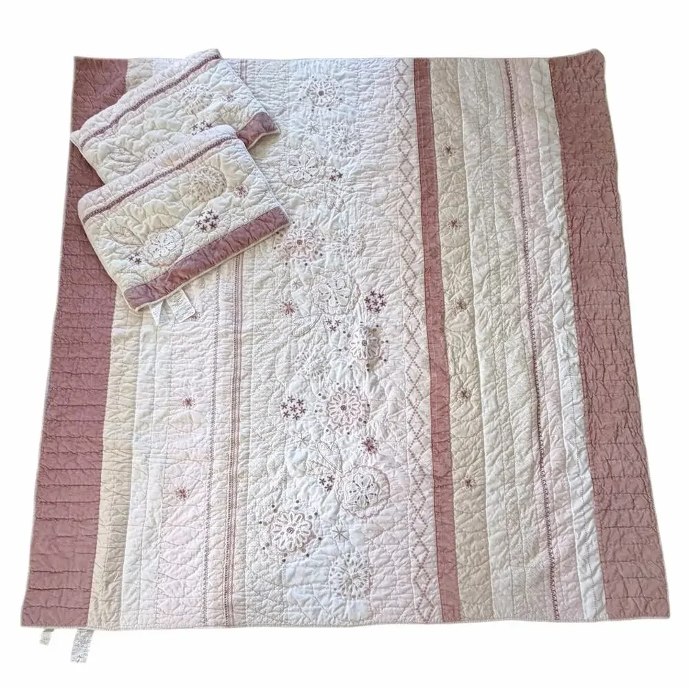 Pottery Barn Kids Nicki Quilt Full Queen 2 Shams Boho Mauve Pink Velvet Floral